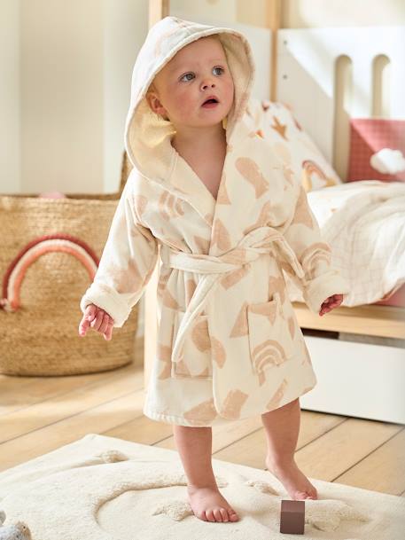Peignoir de bain bébé en coton bio* personnalisable HAPPY SKY beige imprimé - vertbaudet enfant 