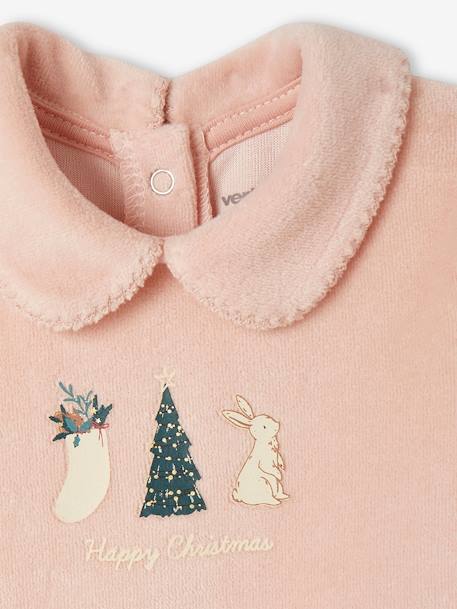 Fluwelen babypyjama in 2 delen voor Kerstmis roze (poederkleur) - vertbaudet enfant 