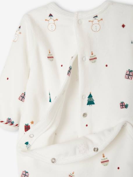 Kerstcadeauset voor baby fluwelen pyjamapakje + slabbetje ecru - vertbaudet enfant 