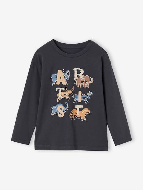 Tee-shirt préhisto artiste garçon détails brodés anthracite - vertbaudet enfant 