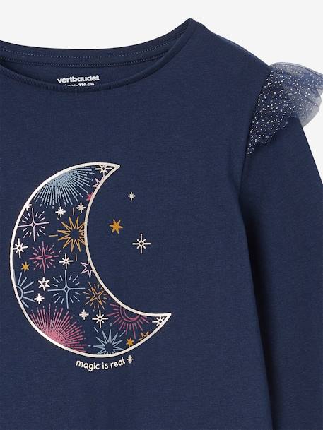 Kerst-T-shirt met glanzende maan en glitterruches voor meisjes marineblauw - vertbaudet enfant 