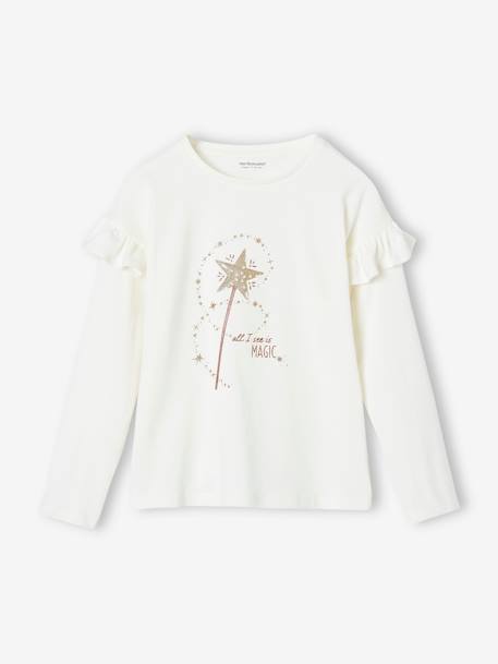 Fille-T-shirt, sous-pull-T-shirt à volants baguette magique pailletée fille