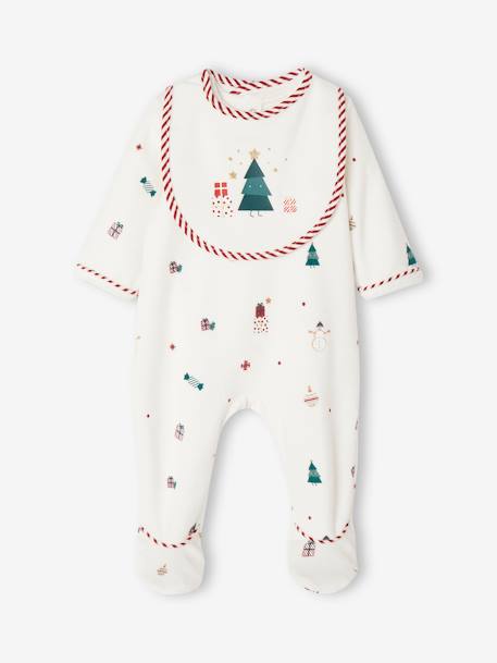 Kerstcadeauset voor baby fluwelen pyjamapakje + slabbetje ecru - vertbaudet enfant 