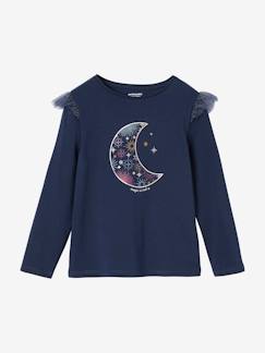 Meisje-Kerst-T-shirt met glanzende maan en glitterruches voor meisjes