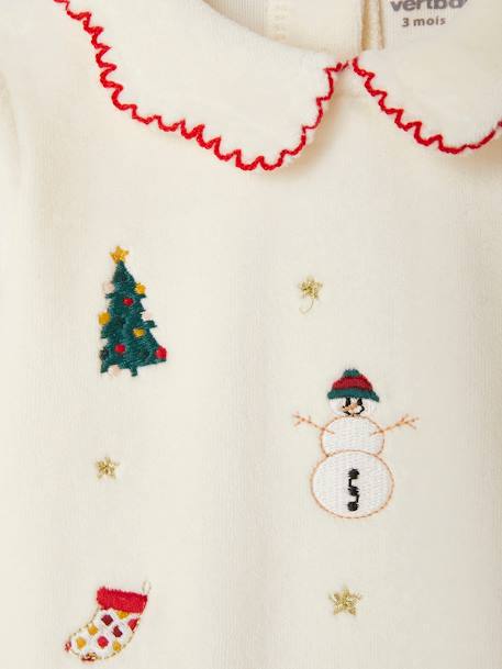 Pyjama de Noël brodé bébé en velours écru - vertbaudet enfant 