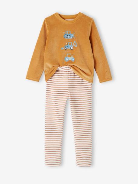 Lot de 2 pyjamas garçon velours tractopelle vert sauge - vertbaudet enfant 