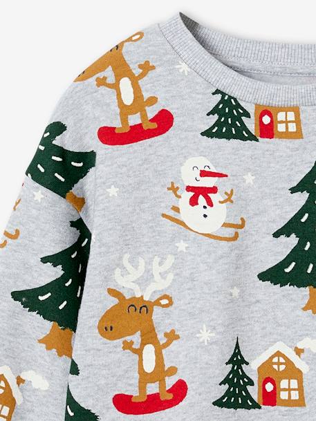 Kerstsweater voor jongens met leuke print gemêleerd grijs - vertbaudet enfant 