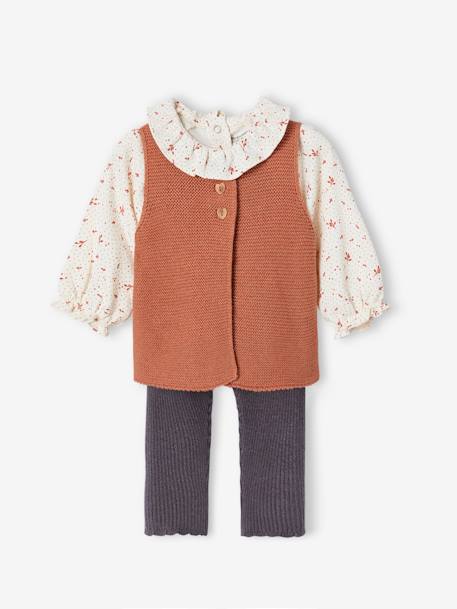 Ensemble 3 pièces bébé : legging + gilet + blouse tomette - vertbaudet enfant 
