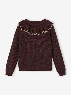 Meisje-Trui, vest, sweater-Trui-Meisjestrui met kraagje van glanzend tricot