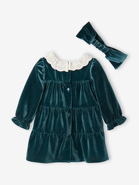 Kerstcadeauverpakking fluwelen jurk + hoofdband voor babymeisjes smaragdgroen - vertbaudet enfant 
