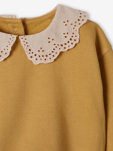 Fleece babysweater met kraag van Engels borduurwerk geel+rozenhout - vertbaudet enfant 