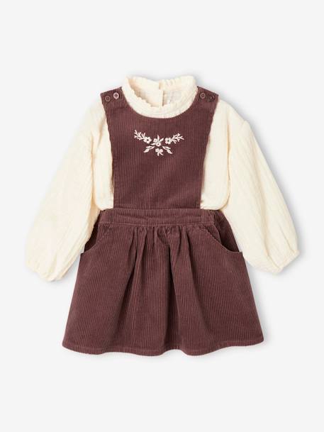 Ensemble bébé blouse et robe-tablier en velours côtelé bordeaux - vertbaudet enfant 