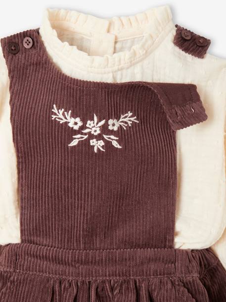 Babyset blouse en schortjurk van ribfluweel bordeauxrood - vertbaudet enfant 