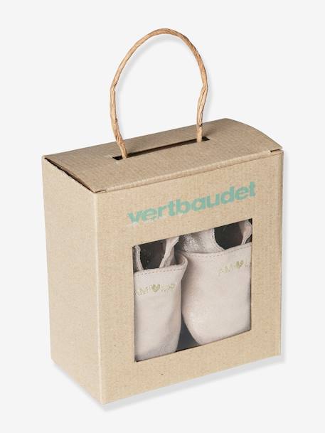 Chaussons bébé cuir souple blanc imprimé+bleu nuit+or+rose poudré - vertbaudet enfant 