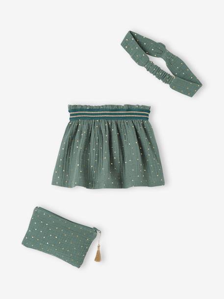 Babyset met rok, hoofdband en geborduurd tasje smaragdgroen - vertbaudet enfant 