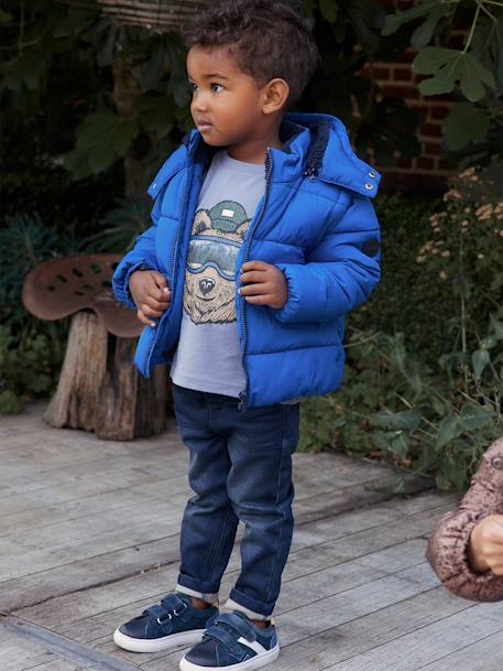 Doudoune capuche et manches amovibles garçon doublée polaire bleu électrique - vertbaudet enfant 