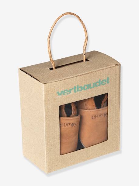 Chaussons élastiqués en cuir souple bébé chocolat+marine - vertbaudet enfant 