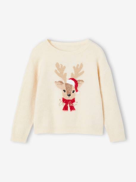 Coffret Noël fille pull jacquard et accessoire écru+rose pâle - vertbaudet enfant 