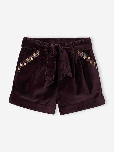 Meisjesshort van glad fluweel aubergine - vertbaudet enfant 