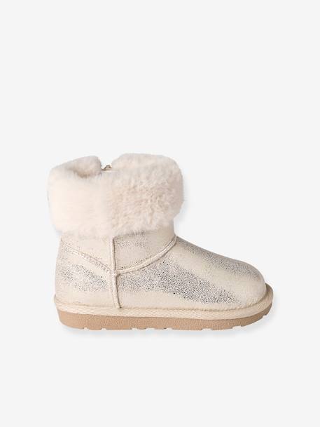 Boots enfant fille déperlantes synthétique fourrées zippées beige doré+marron - vertbaudet enfant 