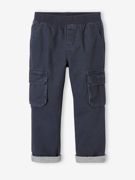 Pantalon battle doublé garçon facile à enfiler bleu nuit+kaki - vertbaudet enfant 