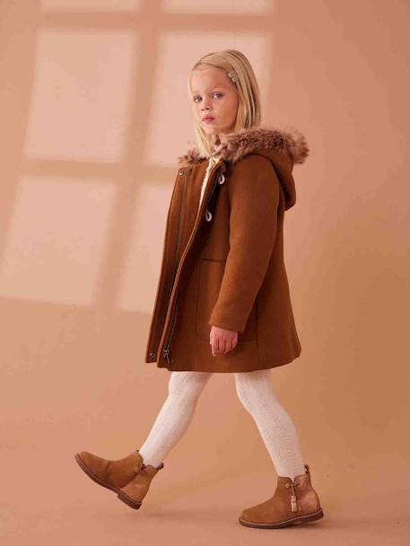 Boots enfant fille cuir à pompon zippées camel+rose - vertbaudet enfant 