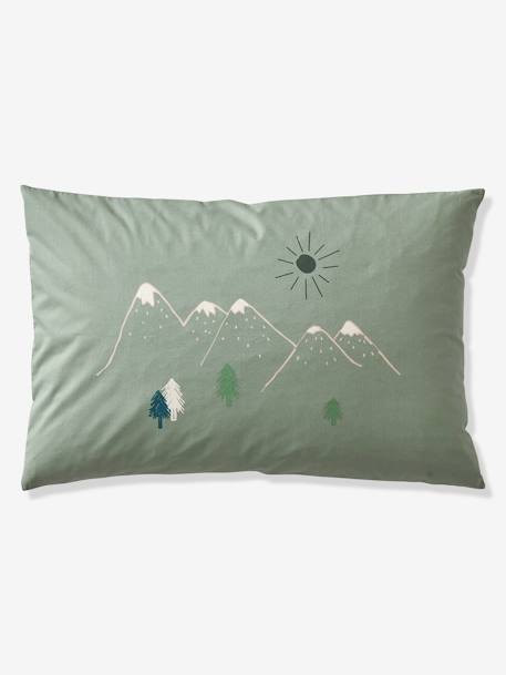 Parure housse de couette enfant et taie d'oreiller avec coton recyclé NOMAD vert imprimé - vertbaudet enfant 