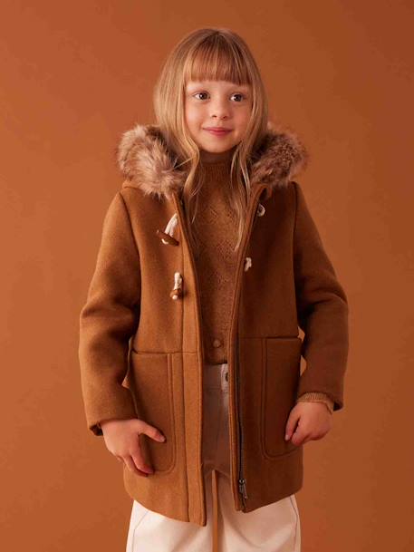 Fille-Manteau, veste-Duffle-coat à capuche fille drap de laine