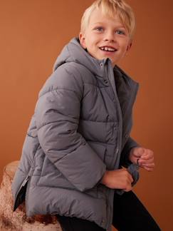 Jongens-Mantel, jas-Gewatteerde jas-Lang donsjack met capuchon en sherpa voering voor jongens