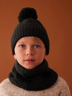 Jongens-Accessoires-Muts, sjaal, handschoenen-Jongensset met muts + snood + wanten/handschoenen van kabelbreiwerk