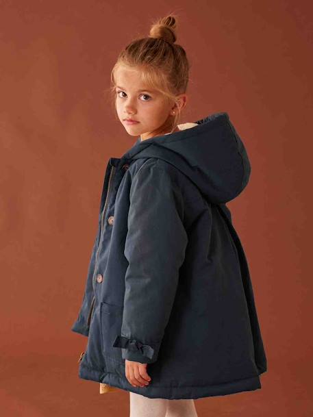 Parka à capuche chic effet peau de pêche fille bois de rose+marine - vertbaudet enfant 