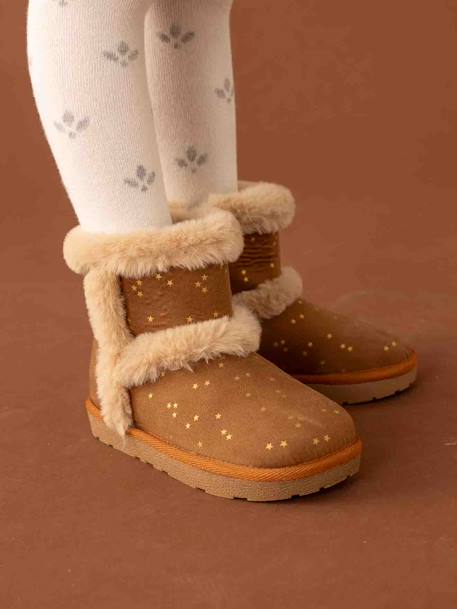 Boots enfant fille déperlantes synthétique fourrées zippées beige doré+marron - vertbaudet enfant 