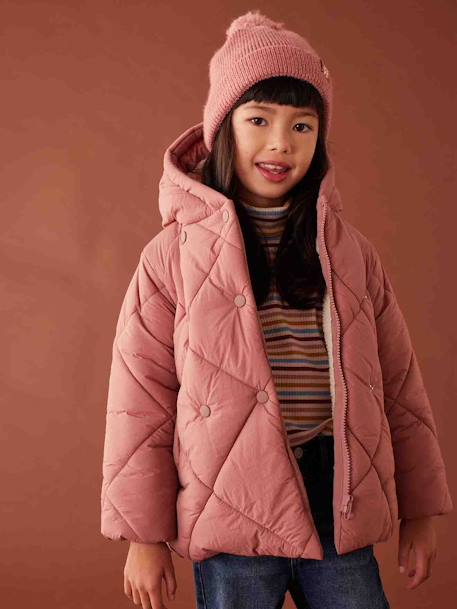 Doudoune fille à capuche doublée sherpa blush+marine+vert - vertbaudet enfant 