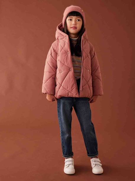 Doudoune fille à capuche doublée sherpa blush+marine+vert - vertbaudet enfant 