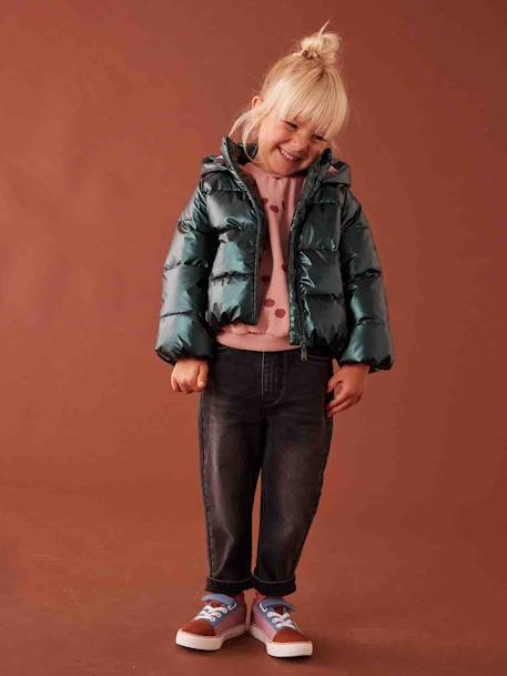 Mom jeans met hartjeszakken op de achterkant Meisje denimgrijs+stone - vertbaudet enfant 