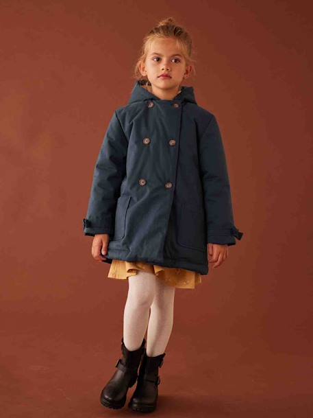 Parka à capuche chic effet peau de pêche fille bois de rose+marine - vertbaudet enfant 