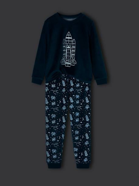Pyjama garçon velours fusée phosphorescente bleu canard - vertbaudet enfant 