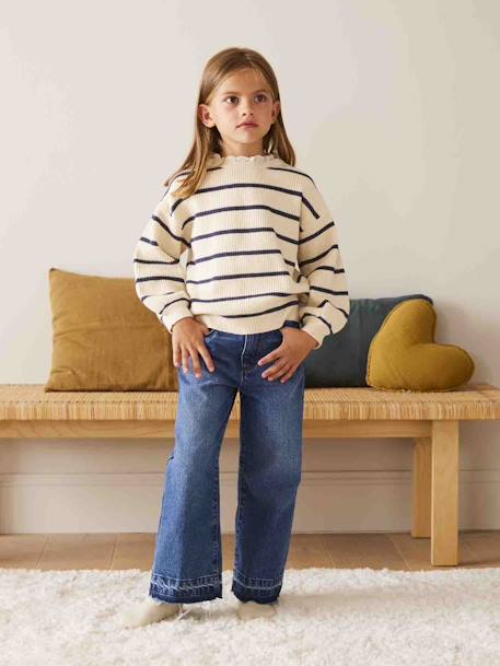 Meisjestrui met losse pasvorm en sierkraag marineblauw+marineblauw, gestreept+paars - vertbaudet enfant 