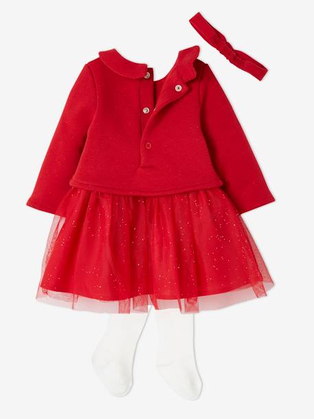 Ensemble Noël bébé : robe, bandeau et collants rouge - vertbaudet enfant 