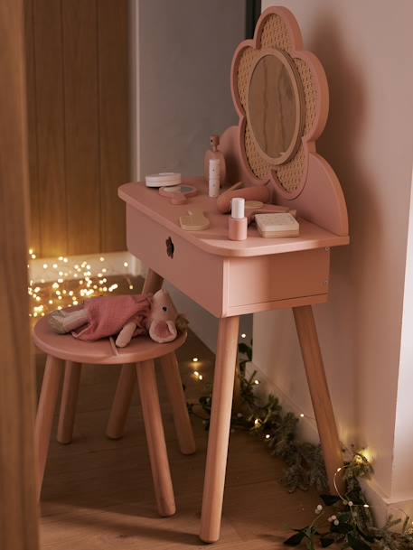 Coiffeuse cannage + accessoires en bois FSC® blanc+rose - vertbaudet enfant 