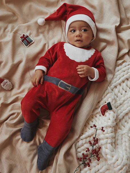 Pyjama Kerstman voor baby's van fluweel rood - vertbaudet enfant 