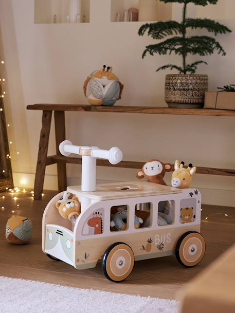 Porteur bus à doudous HANOÏ en bois FSC® BLANC MOYEN UNI AVEC DECOR - vertbaudet enfant 