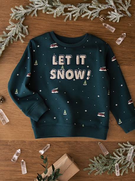 Sweater met kerstboodschap voor jongens groen - vertbaudet enfant 