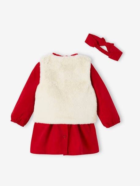 Ensemble de Noël bébé : robe, gilet en fausse fourrure, collants et bandeau assorti rouge - vertbaudet enfant 
