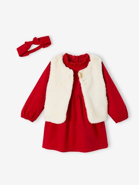 Ensemble de Noël bébé : robe, gilet en fausse fourrure, collants et bandeau assorti rouge - vertbaudet enfant 