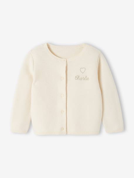 Cardigan broderie dorée coeur bébé ivoire+ocre+vieux rose - vertbaudet enfant 