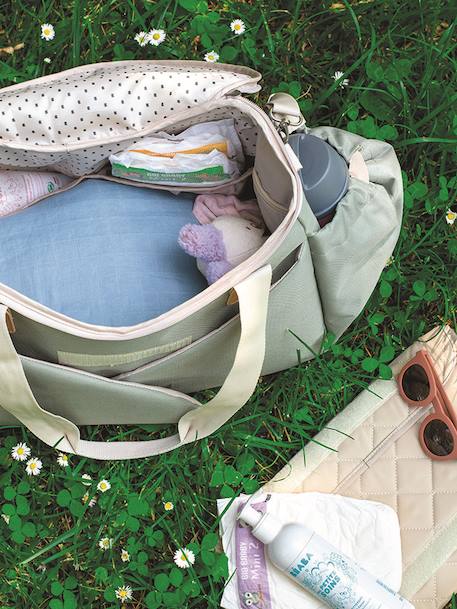 Luiertas Sydney II van BEABA beige, bedrukt+saliegroen - vertbaudet enfant 
