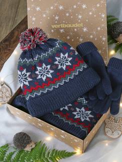 Garçon-Accessoires-Coffret de Noël "flocon" garçon ensemble bonnet snood et gants