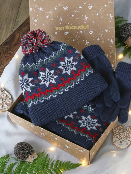Coffret de Noël 'flocon' garçon ensemble bonnet snood et gants marine - vertbaudet enfant 