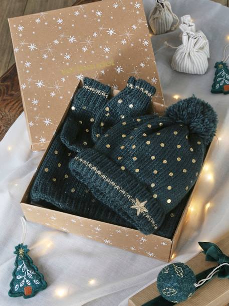 Coffret de Noël 'Etoile' fille ensemble bonnet + snood + gants vert - vertbaudet enfant 